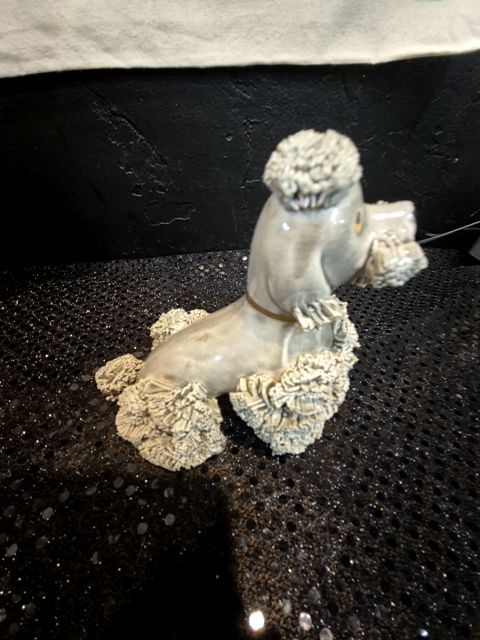 Grey Vintage Porcelain Poodle Figurine, 4.5" × 2.5" × 4.25"