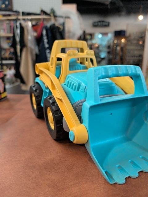 Green Toys Loader Truck in blue and yellow, made from 100% recycled plastic