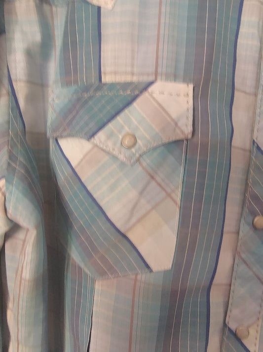 Light blue Multi Wrangler Snap Front Shirt Plaid Long Sleeve, Large Tall