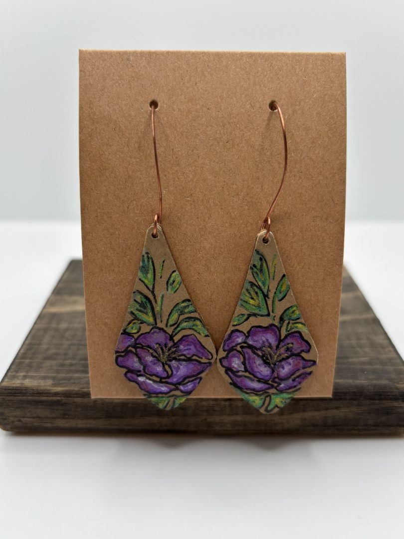 Hand-Painted Watercolor Earrings on Wood, 2"