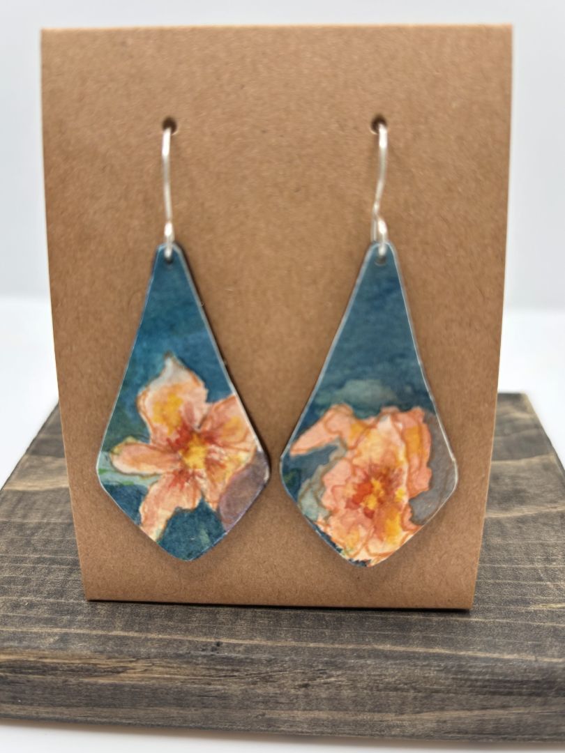 Hand-Painted Watercolor Earrings on Wood, 2"