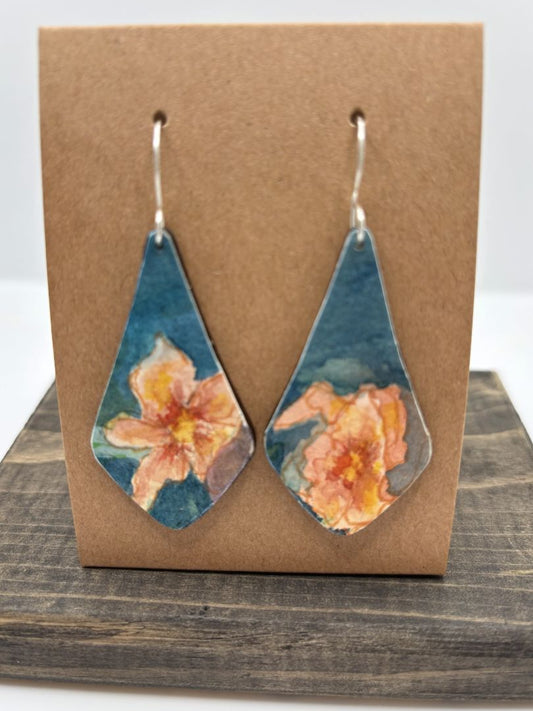 Hand-Painted Watercolor Earrings on Wood, 2"