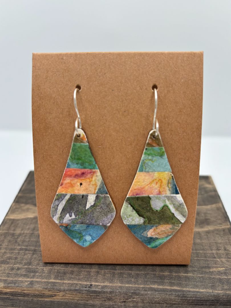 Hand-Painted Watercolor Earrings on Wood, 2"