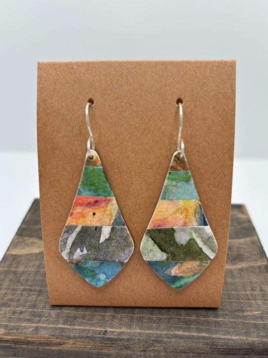 Hand-Painted Watercolor Earrings on Wood, 2"
