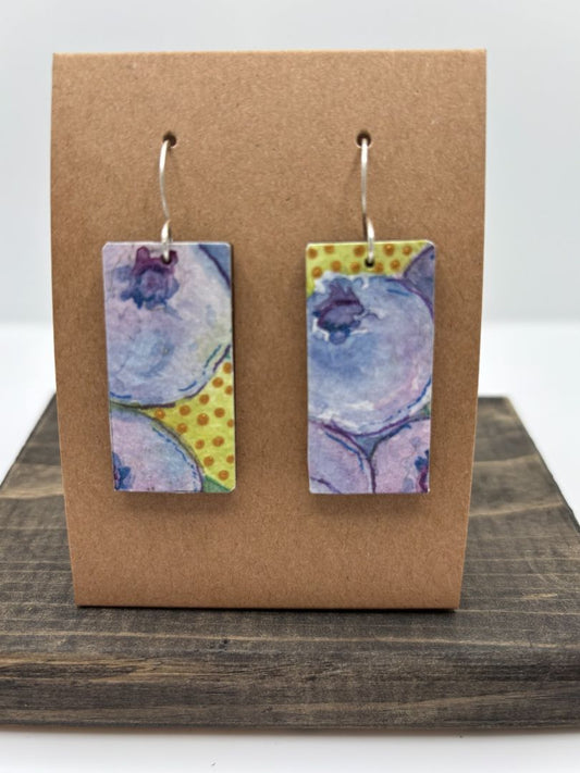 Hand-Painted Watercolor Earrings on Wood, Rectangle, 1.5"