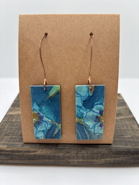Hand-Painted Watercolor Earrings on Wood, Rectangle, 1.5"