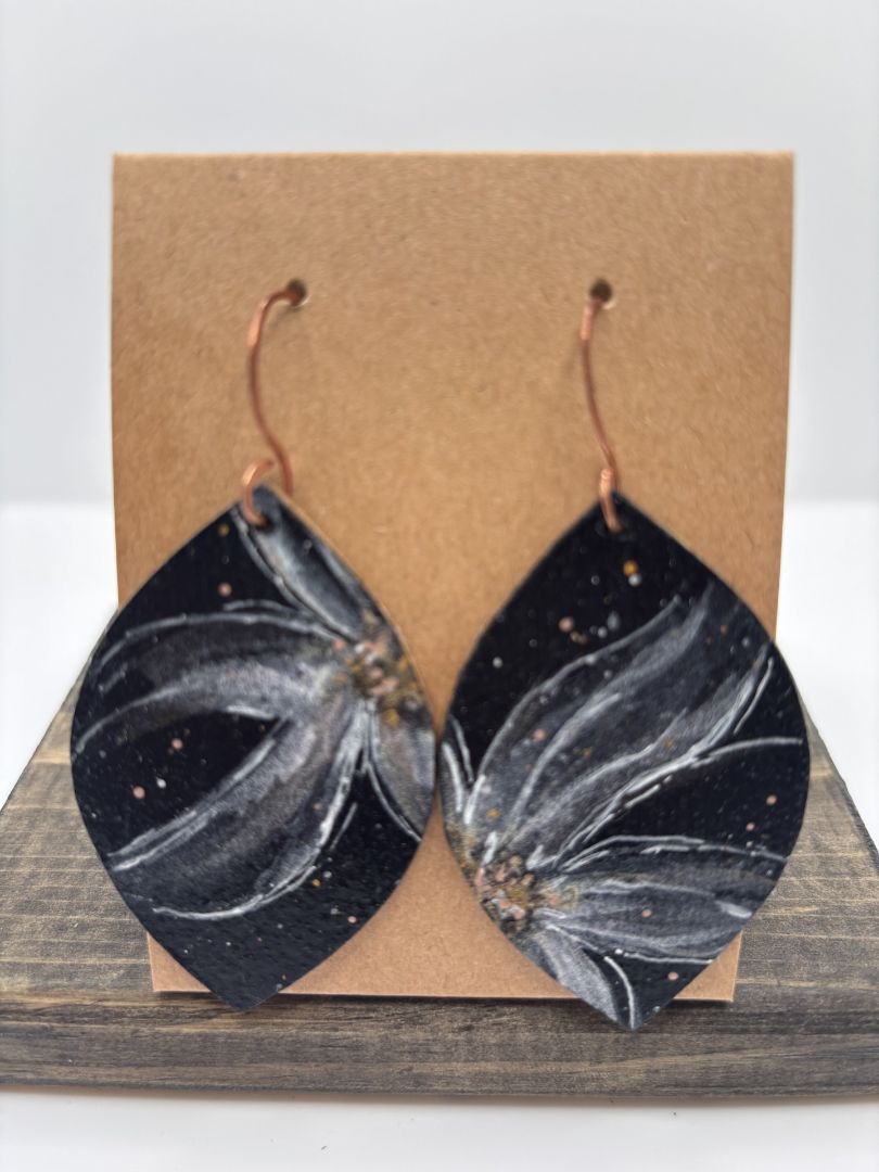 Hand-Painted Watercolor Earrings on Wood, Leaf, 2.25"