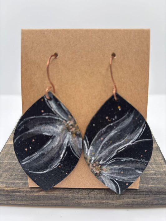 Hand-Painted Watercolor Earrings on Wood, Leaf, 2.25"