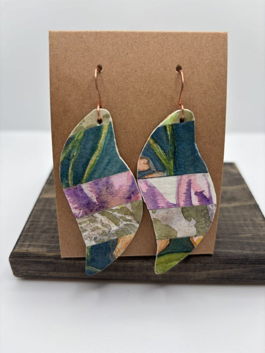 Hand-Painted Watercolor Earrings on Wood, Swish, 2.5"