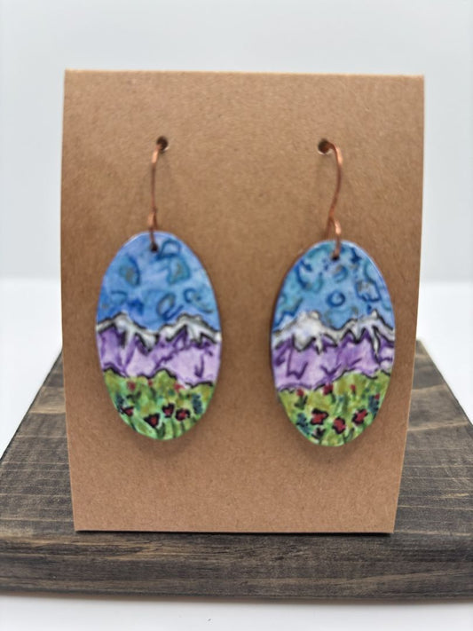 Hand-Painted Watercolor Earrings on Wood, Oval, 1.5"