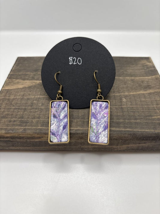 Hand-Painted Watercolor Earrings on Metal Bezel, Rectangle, 1"