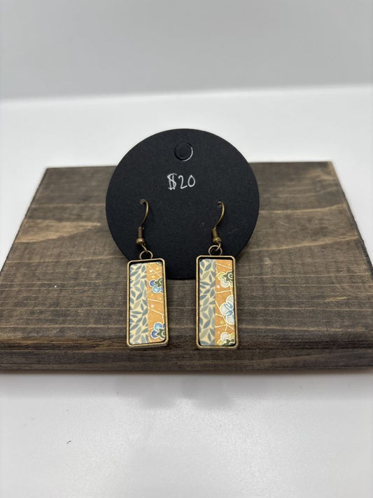 Handmade Washi Earrings on Metal Bezel, Rectangle, 1"