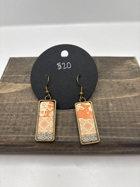 Handmade Washi Earrings on Metal Bezel, Rectangle, 1"