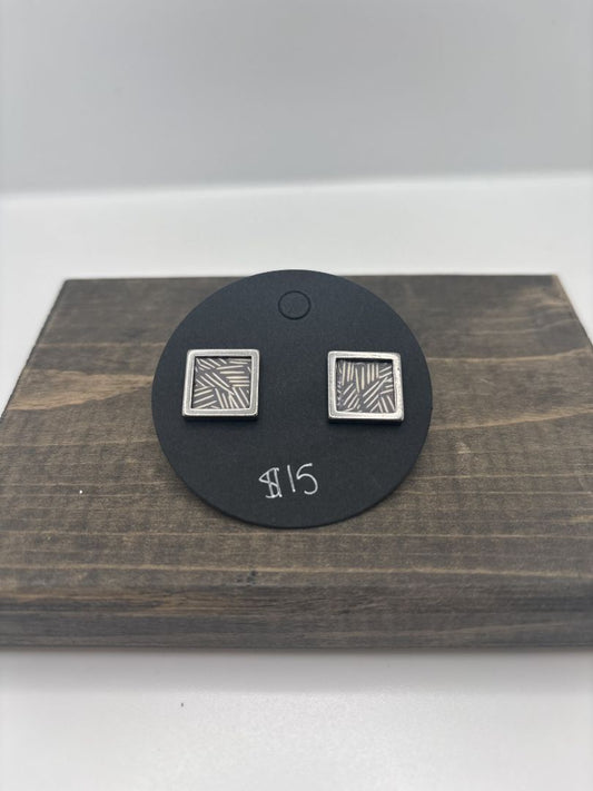 Handmade Washi Earrings on Metal Bezel Post, Square, .5"