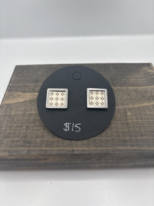 Handmade Washi Earrings on Metal Bezel Post, Square, .5"