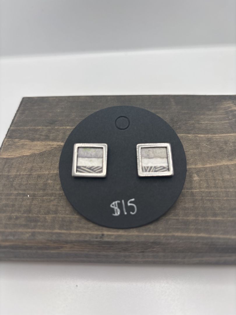 Handmade Washi Earrings on Metal Bezel Post, Square, .5"