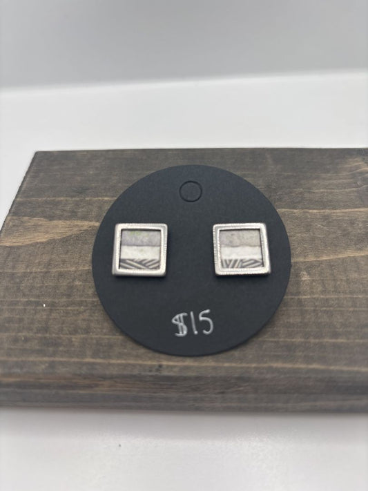 Handmade Washi Earrings on Metal Bezel Post, Square, .5"