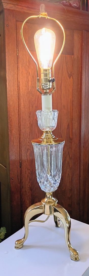 Gold  Vintage gold/crystal table lamp 15" no shade