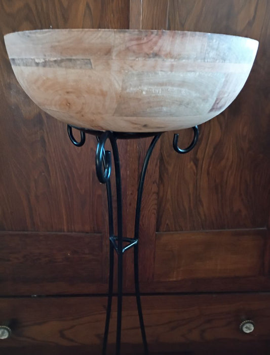 Brown  Wood and metal plant stand 34", bowl 4" x 12", 34"