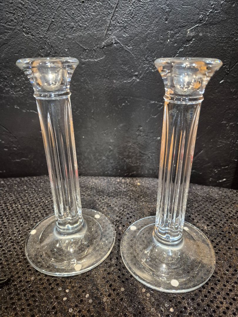 Vintage Tiffany & Co Crystal Fluted Hampton Column Pair of 8.5 Candle holders set
