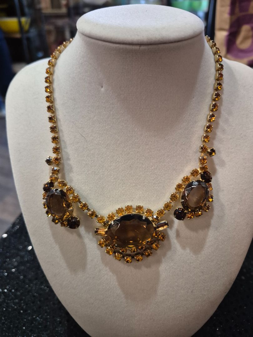 Amber and yellow rhinestone necklace