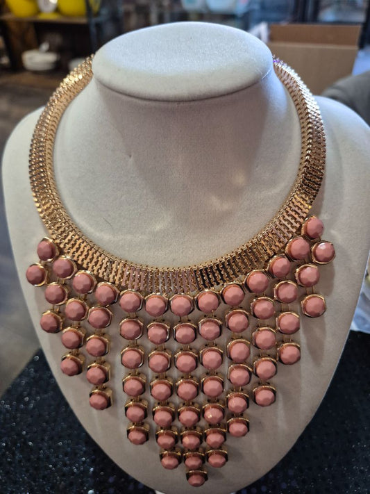 Area Stars Womens Pink Stone Bib Collar Gold Tone Statement Necklace 16"