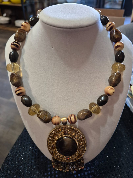 Tigers Eye Oval Pendant Necklace Choker Agate Stone