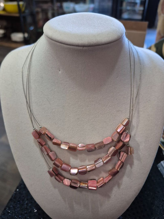 Pink shell nugget multi strand necklace