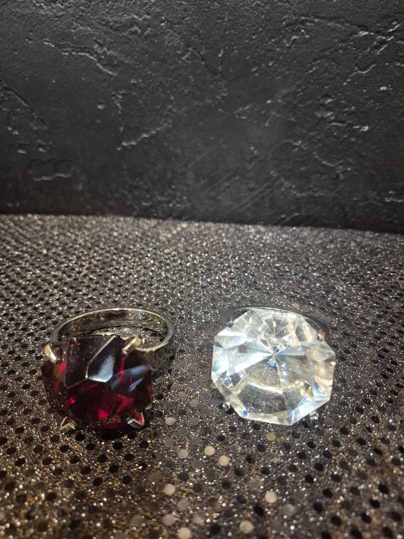 Crystal Diamond Gem Napkin Rings set of 2 (1 red 1 clear)