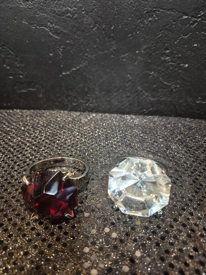 Crystal Diamond Gem Napkin Rings set of 2 (1 red 1 clear)