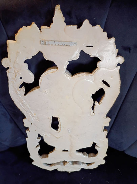 White  MCM cherub wall hanging 9" 18", 9" x 18"