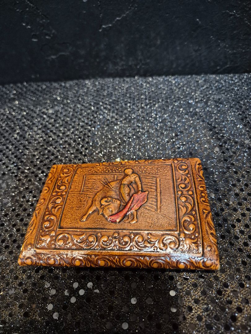 Vintage Brown Leather Small Spanish Matador Ornate Kiss lock wallet