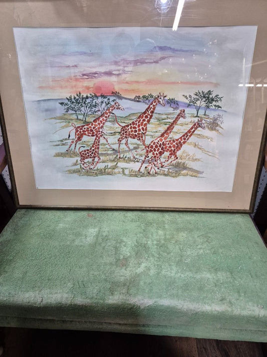 Watercolor Giraffes in Kenyan Signed painting