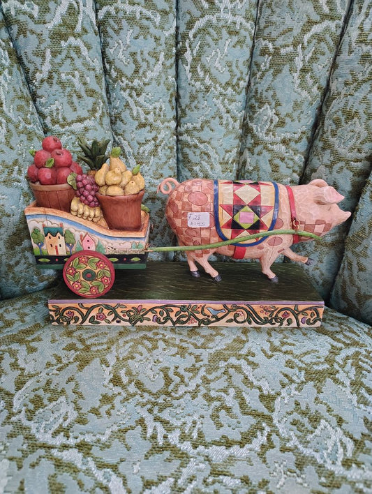 Heartwood Creek AS IS: Jim Shore this little piggy went to market Pig Cart