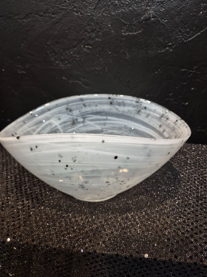 Oblong Shaped White lines and Black speckle Bowl