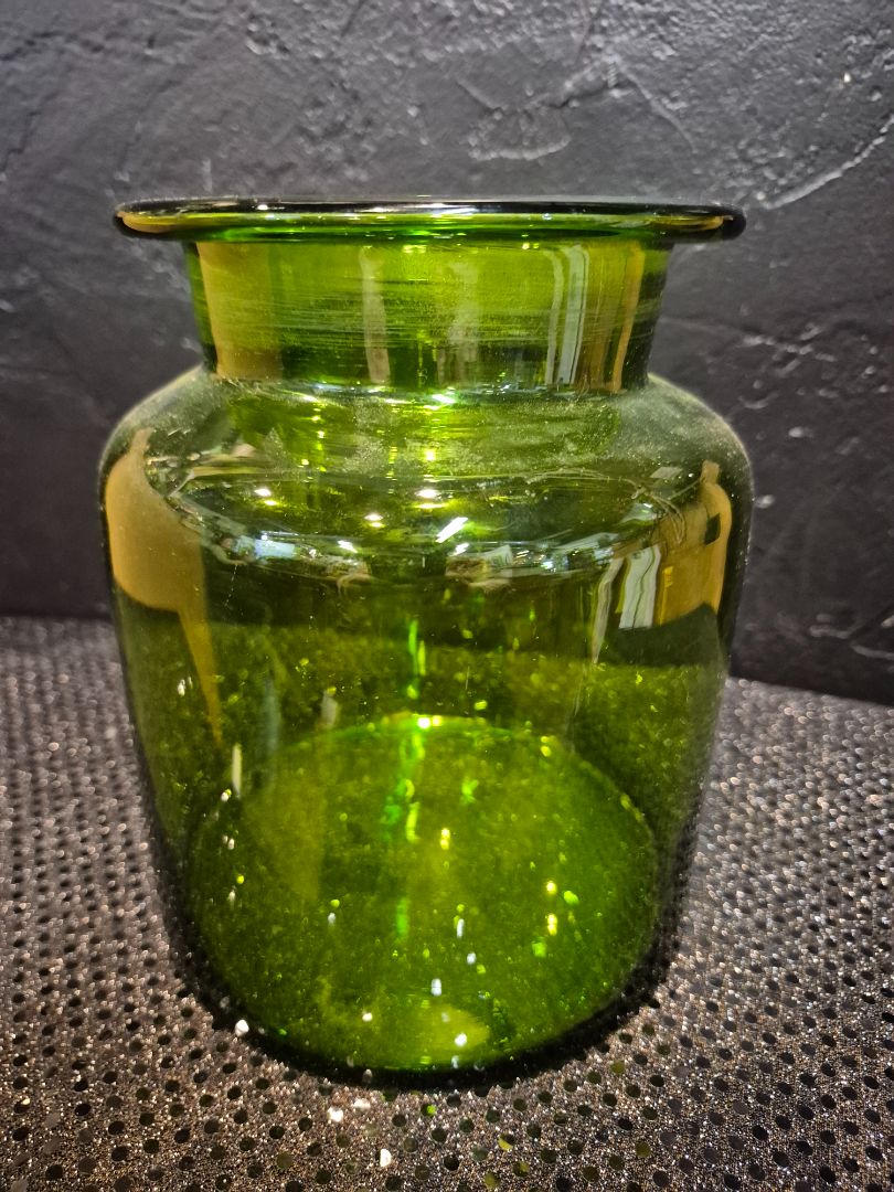 MCM Green Hand Blown Glass Jar