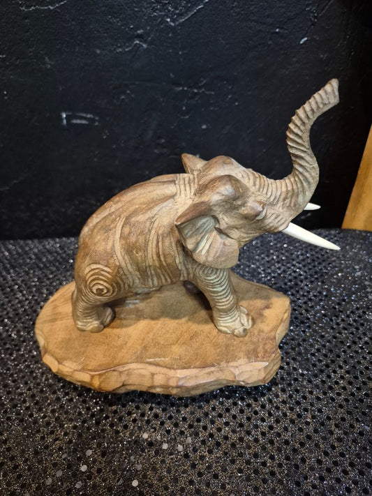 Vintage Hand Carved Elephant on a Stand