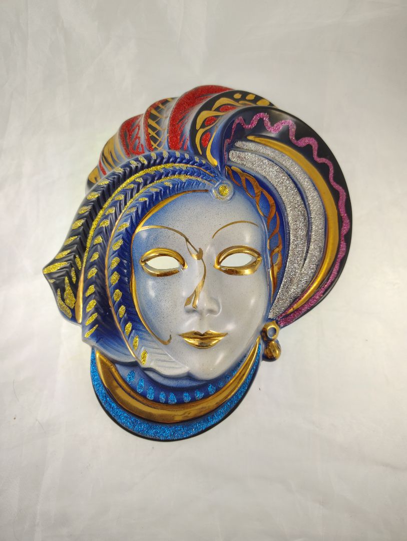Multicolor  9.5" Venetian style ceramic masquerade mask wall hanging