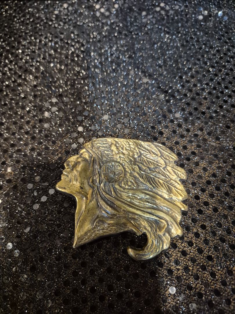 Vintage South Western Solid Brass Native American Headdress Belt Buckle
