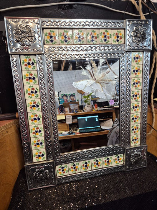 Punched Tin Mirror from Mexico 25x21