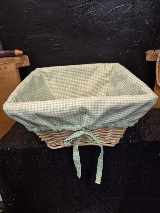 Large Wicker Basket with Green Gingham fabric