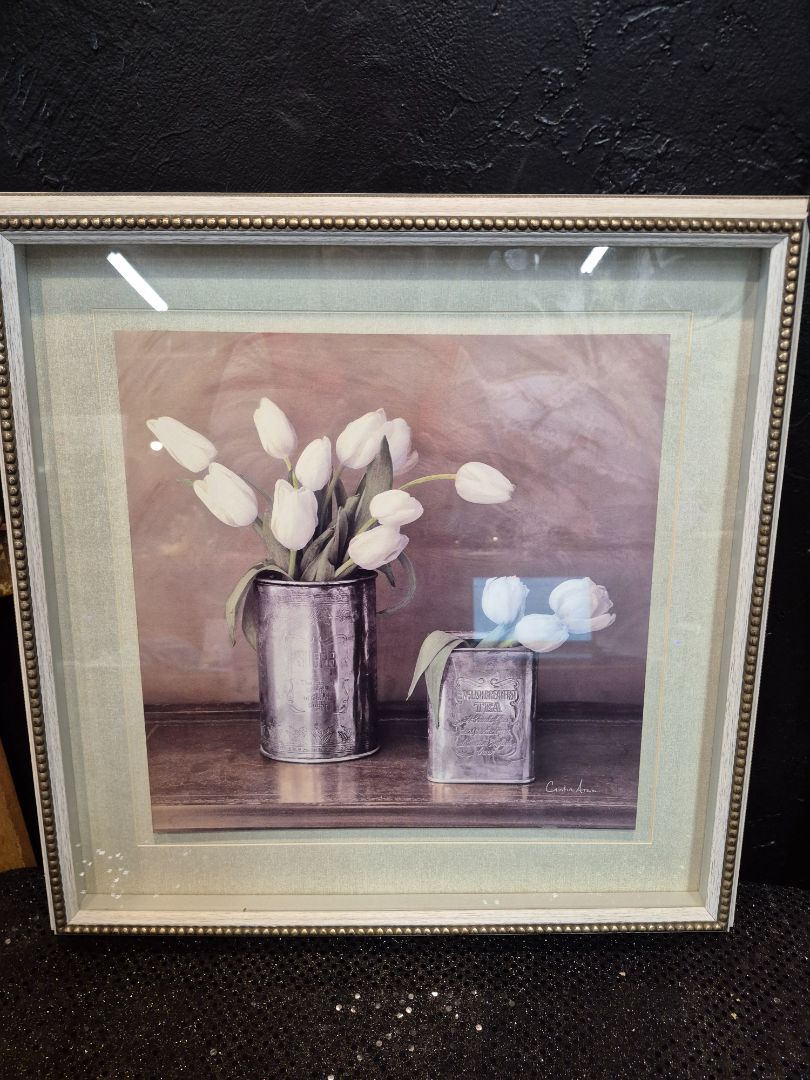Framed Art Print of White Tulips 18.5x18.5