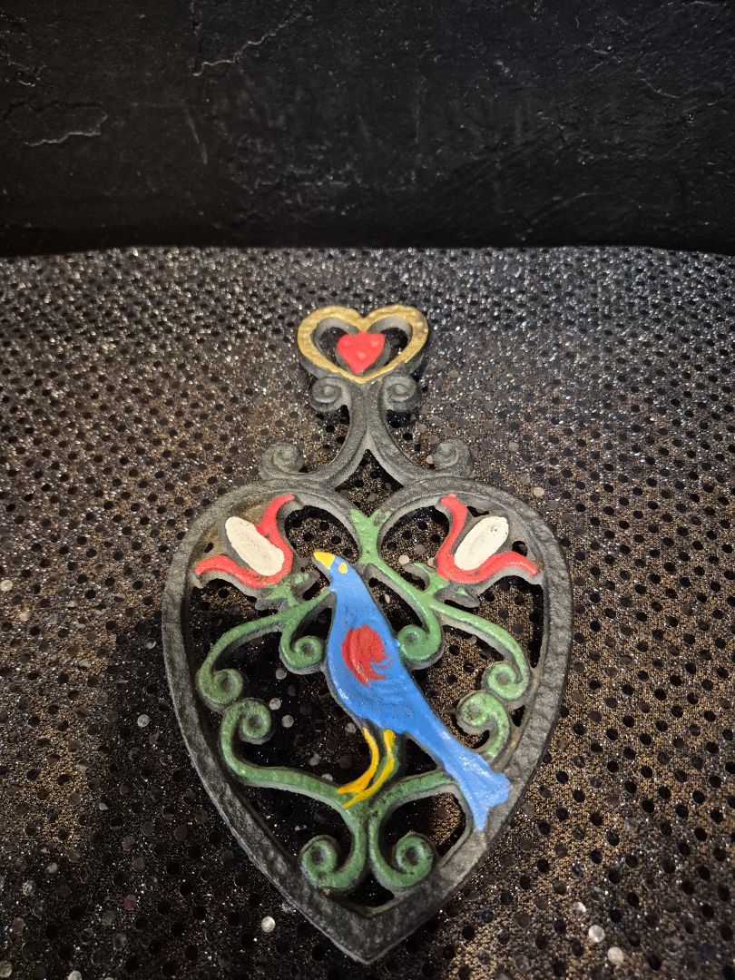 Vintage Cast Iron Trivet Blue Bird of Happiness