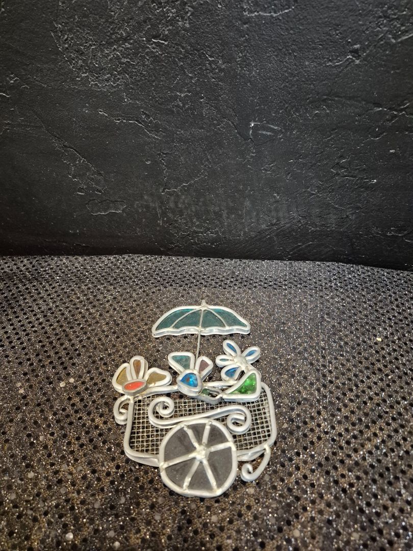 Stained glass Cart with Umbrella Sun catcher