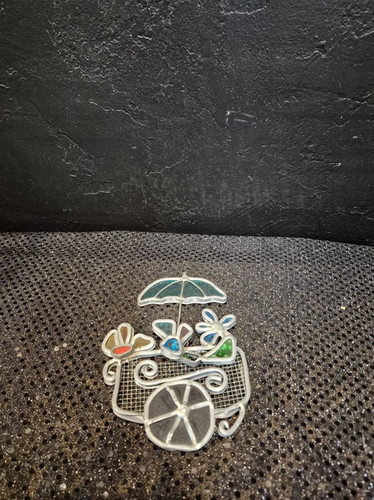 Stained glass Cart with Umbrella Sun catcher