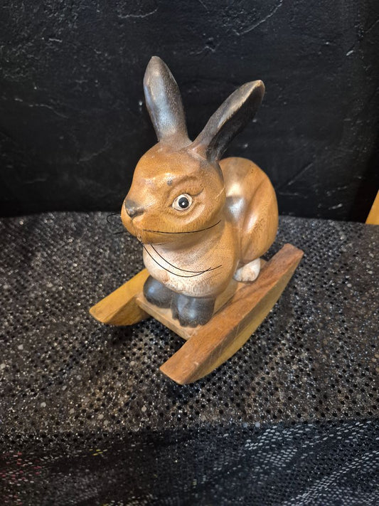 Vintage Hand Carved Rocking Bunny