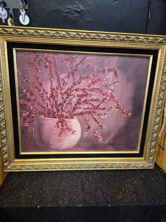 Signed Oil Painting N Fusco Pink Flowers in Flower Pot