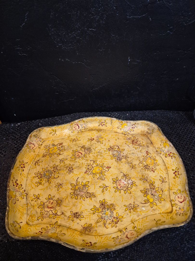 Antique Floral Hand Painted Paper Mache tray