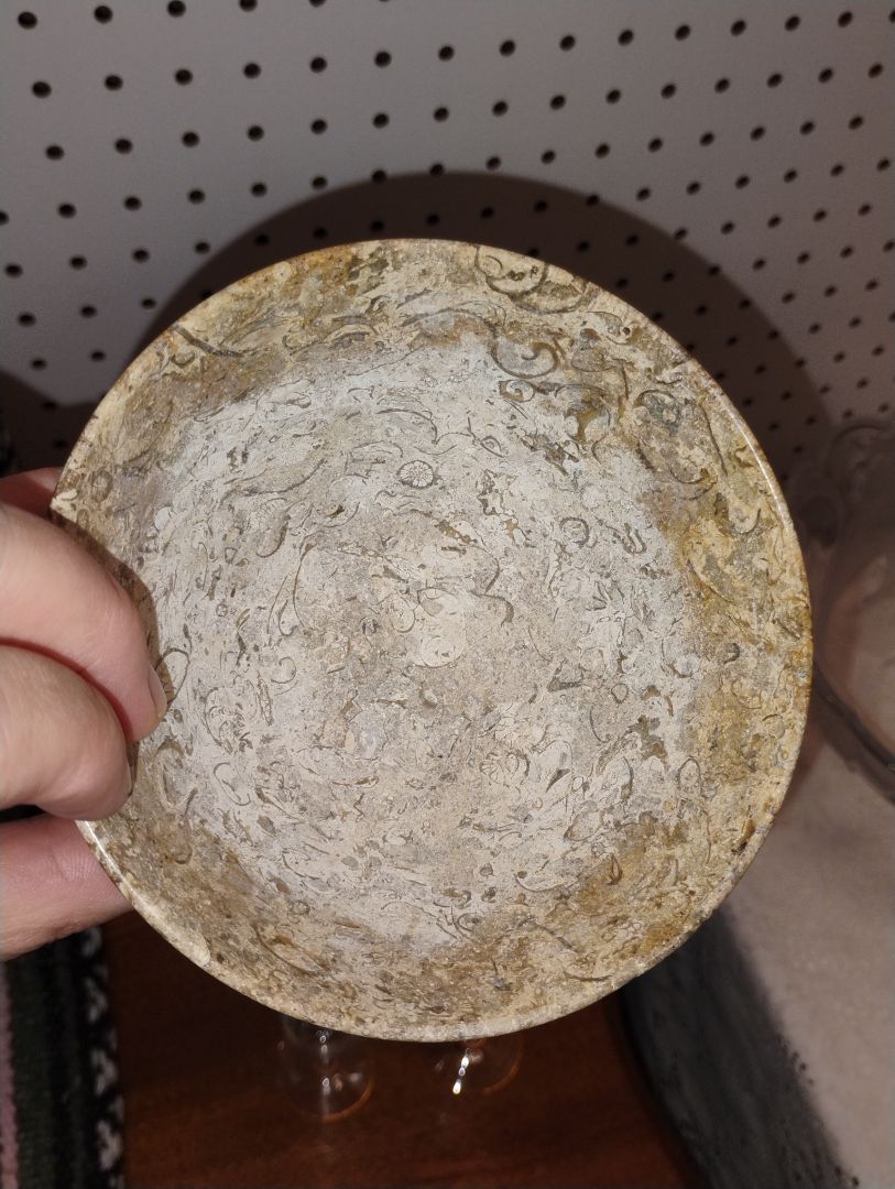 Fossil stone marble bowl, Tan, cream, brown