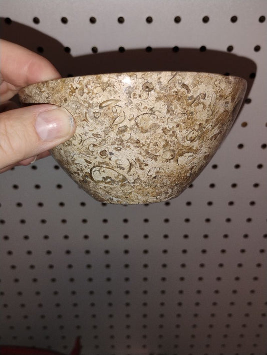 Fossil stone marble bowl, Tan, cream, brown